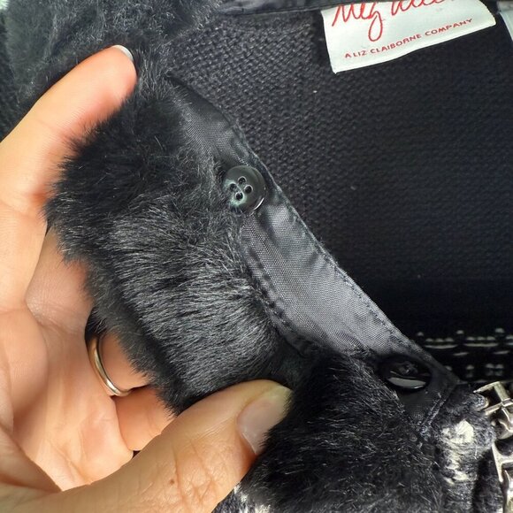 Liz Claiborne Sweater Meg Allen Ramie Cotton Zip Up Removable Faux Fur Collar Sm - Picture 7 of 9